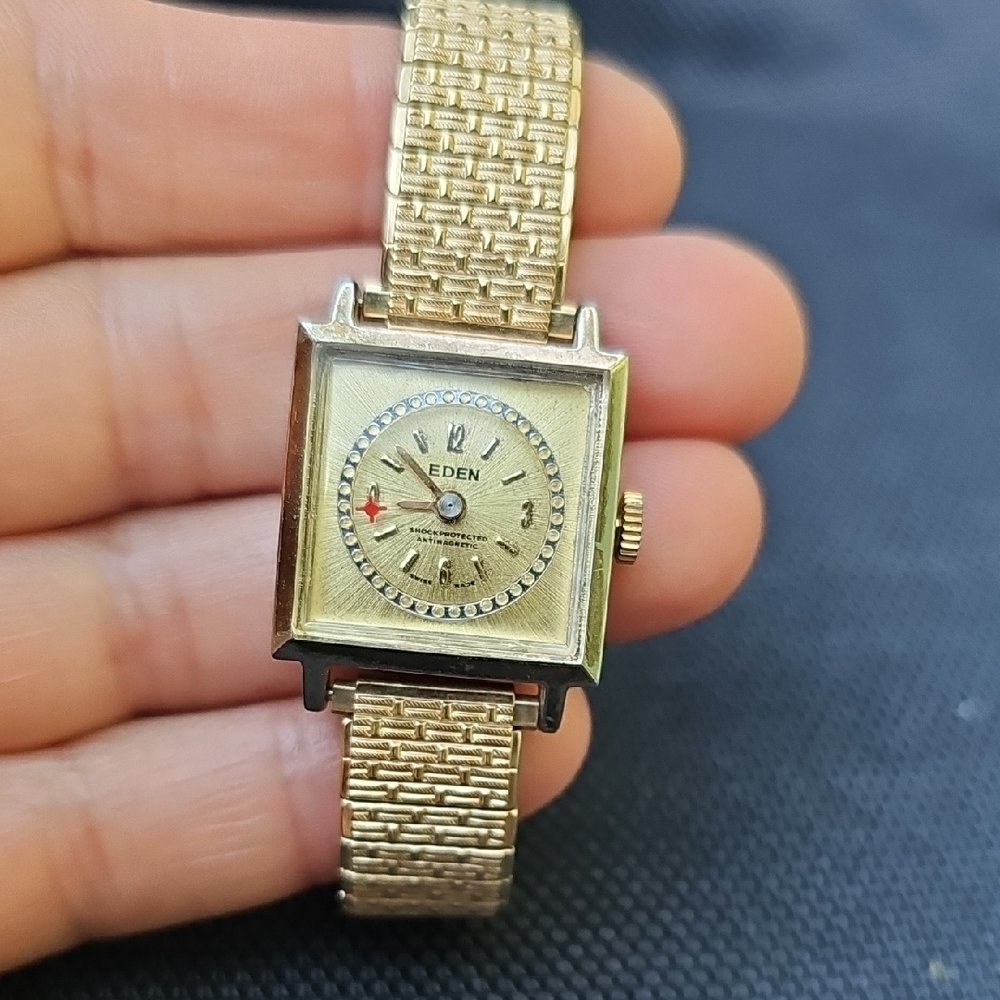 10K RGP Gold Bezel Eden Gold Square Watch,needs Batery